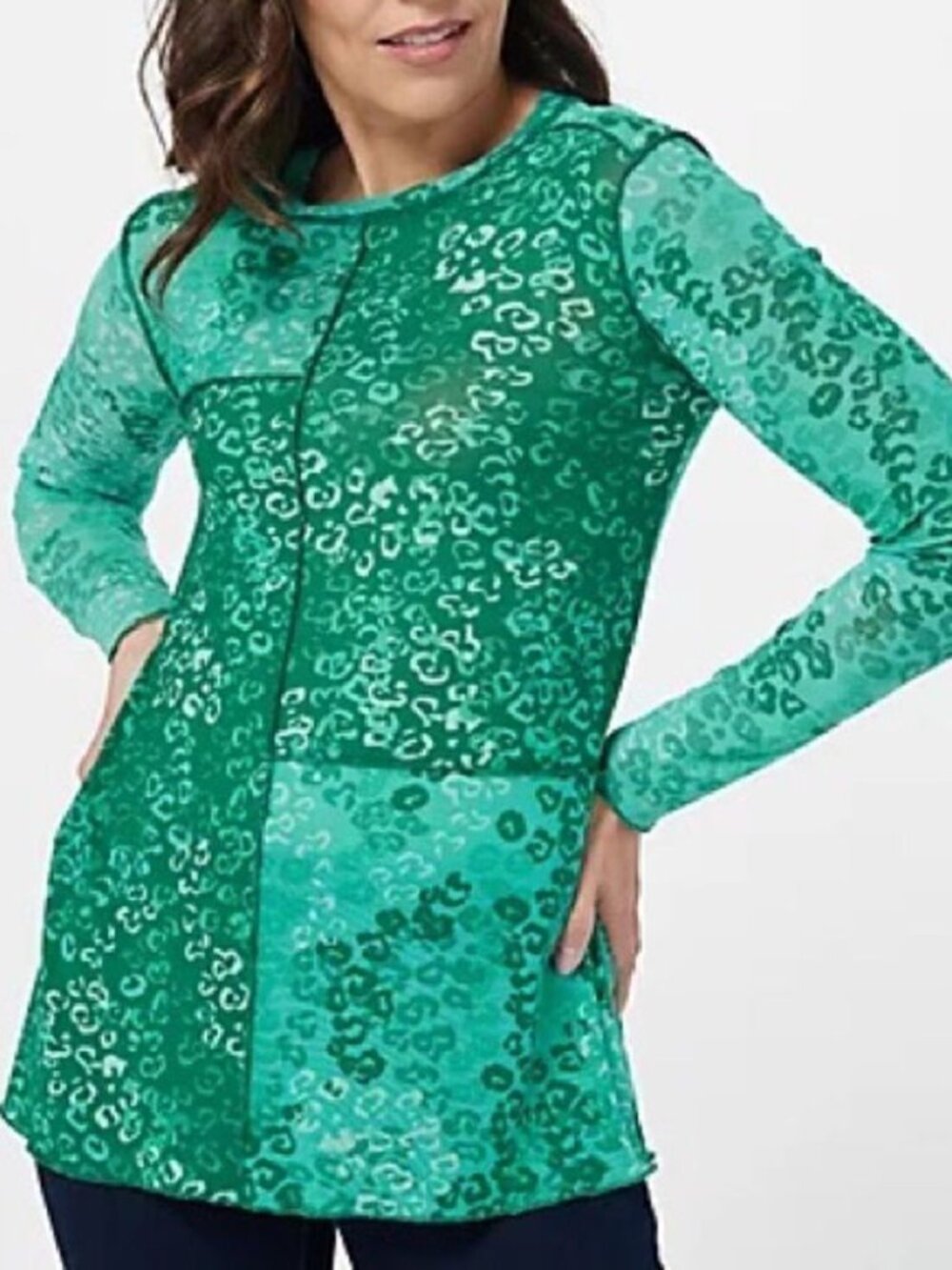 LOGO Layers by Lori Goldstein Sheer Mesh Patchwork Top
